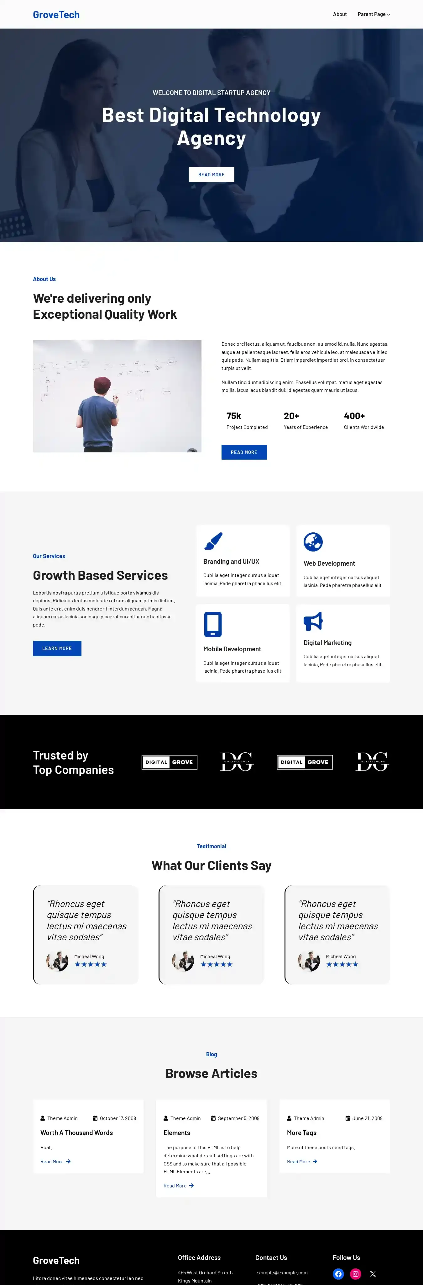 GroveTech home page on desktop