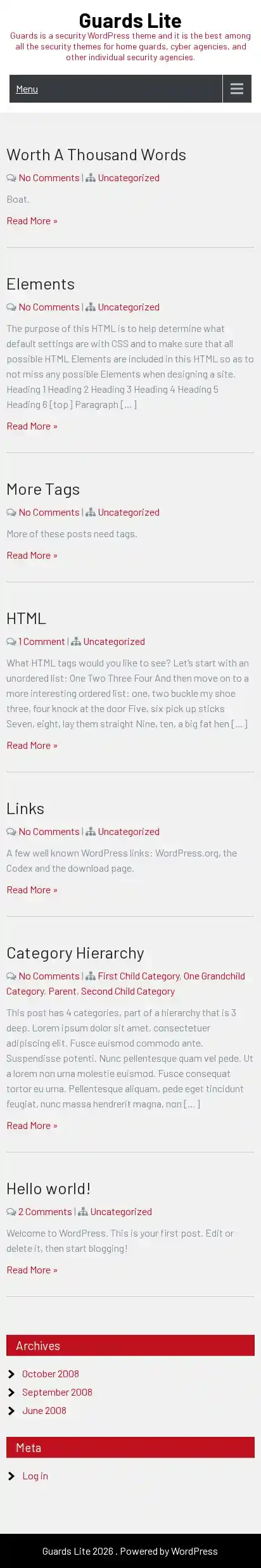 Guards Lite home page on mobile