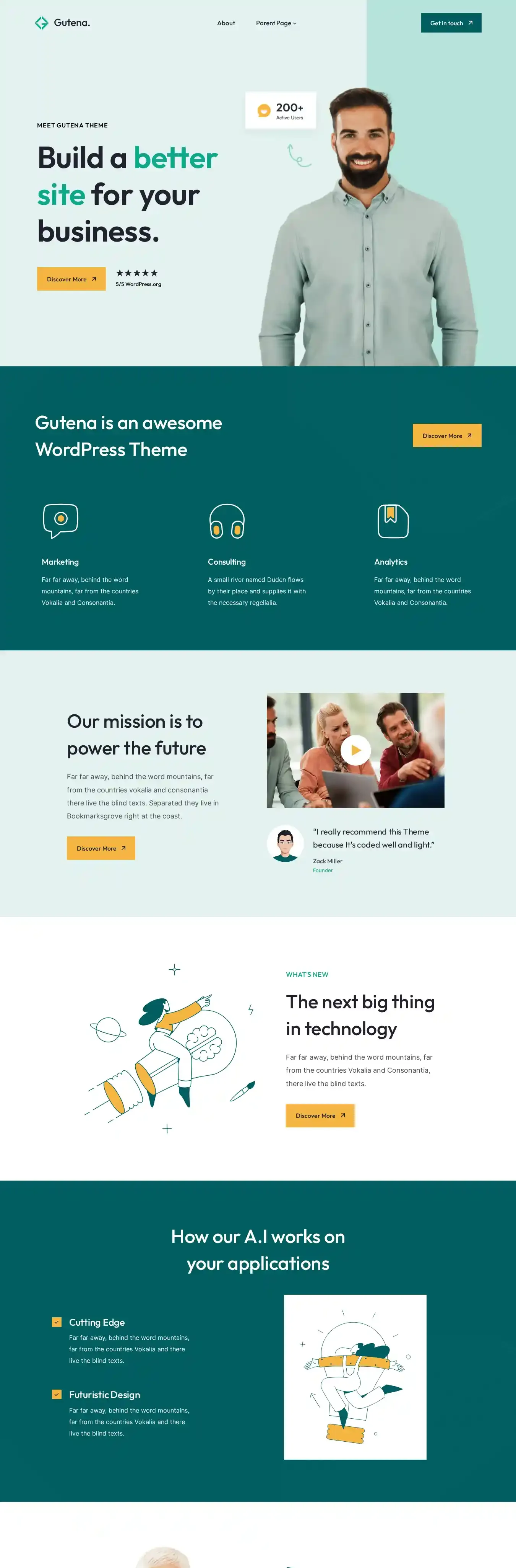 Gutena home page on desktop