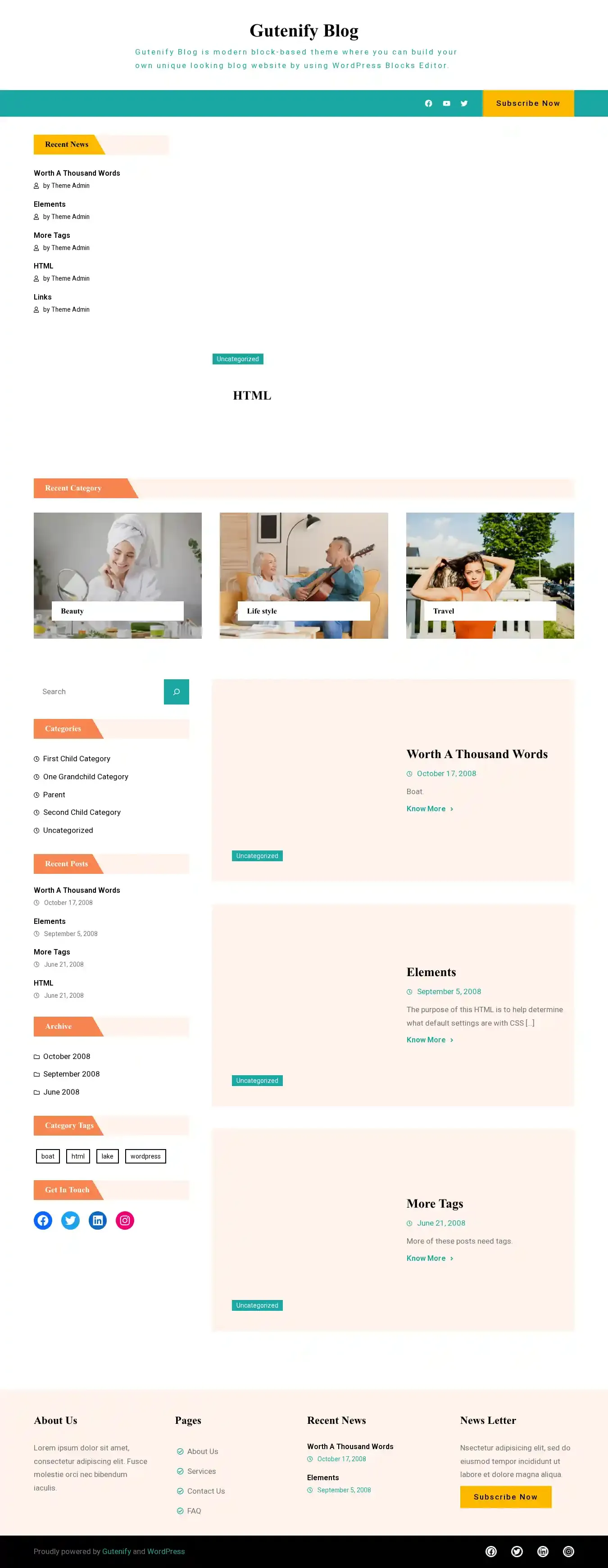 Gutenify Blog home page on desktop