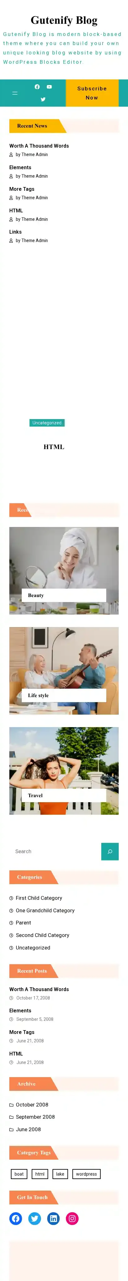 Gutenify Blog home page on mobile