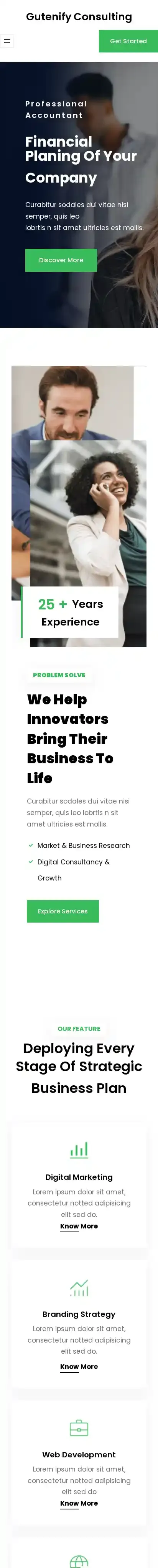 Gutenify Consulting home page on mobile