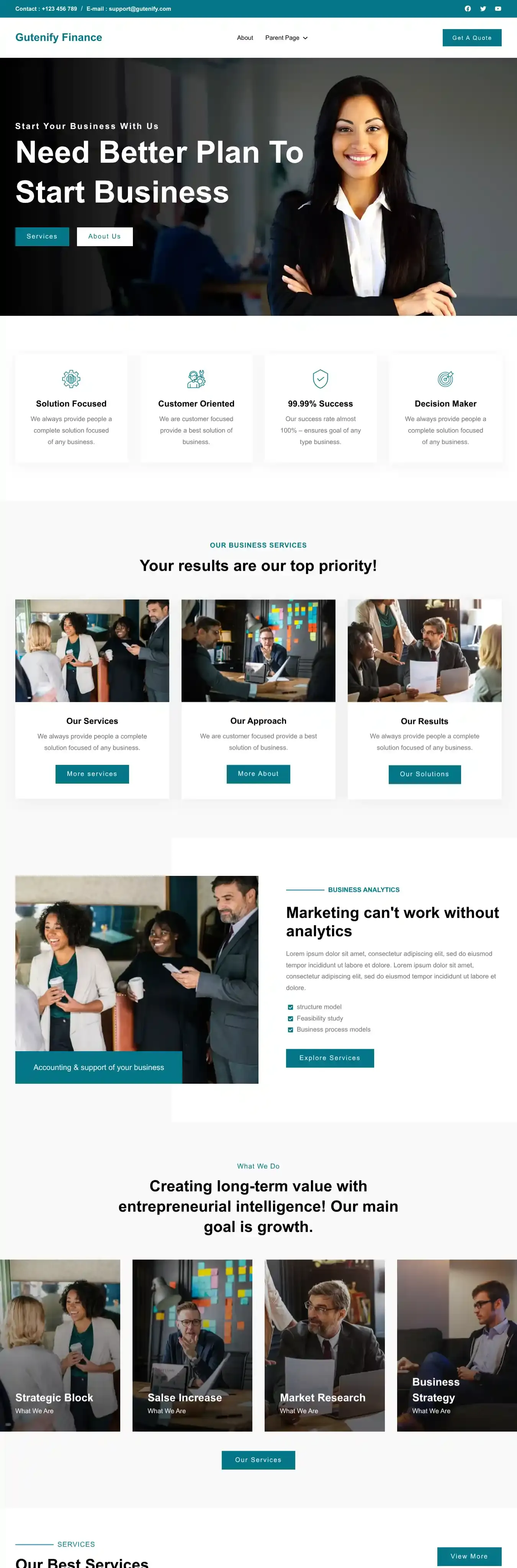 Gutenify Finance home page on desktop