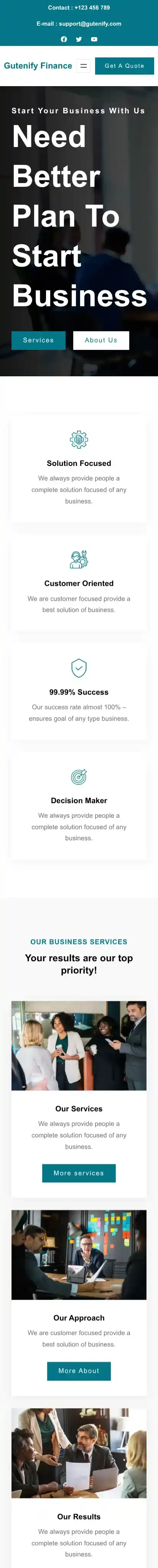 Gutenify Finance home page on mobile