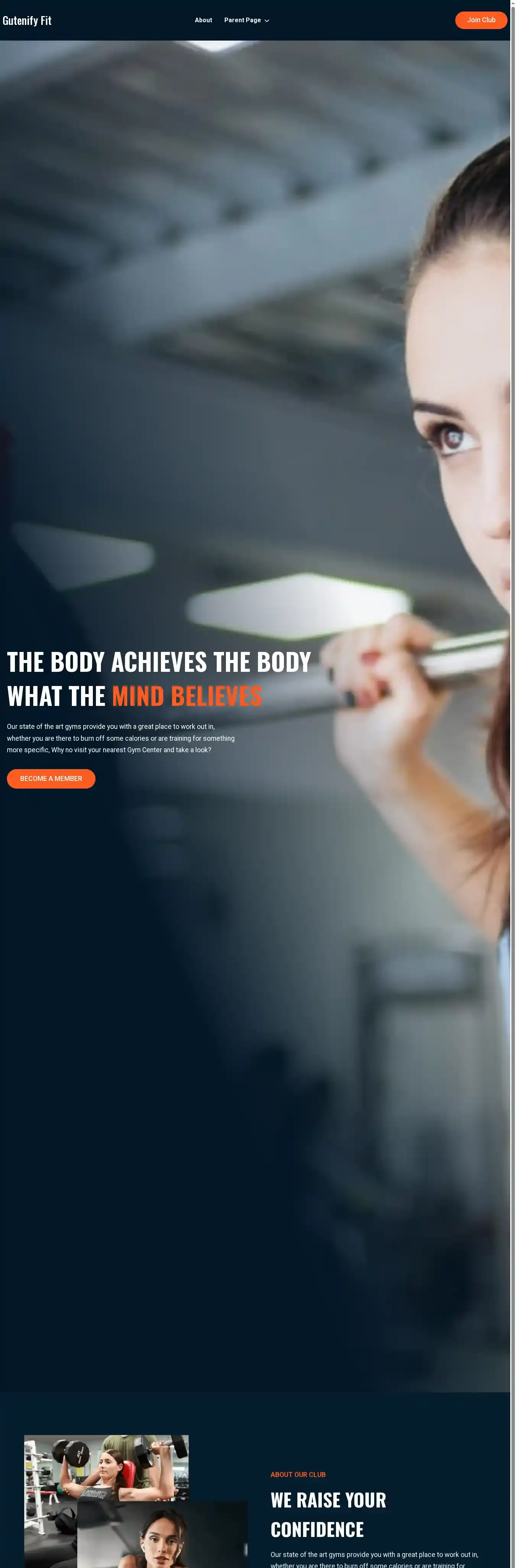 Gutenify Fit home page on desktop
