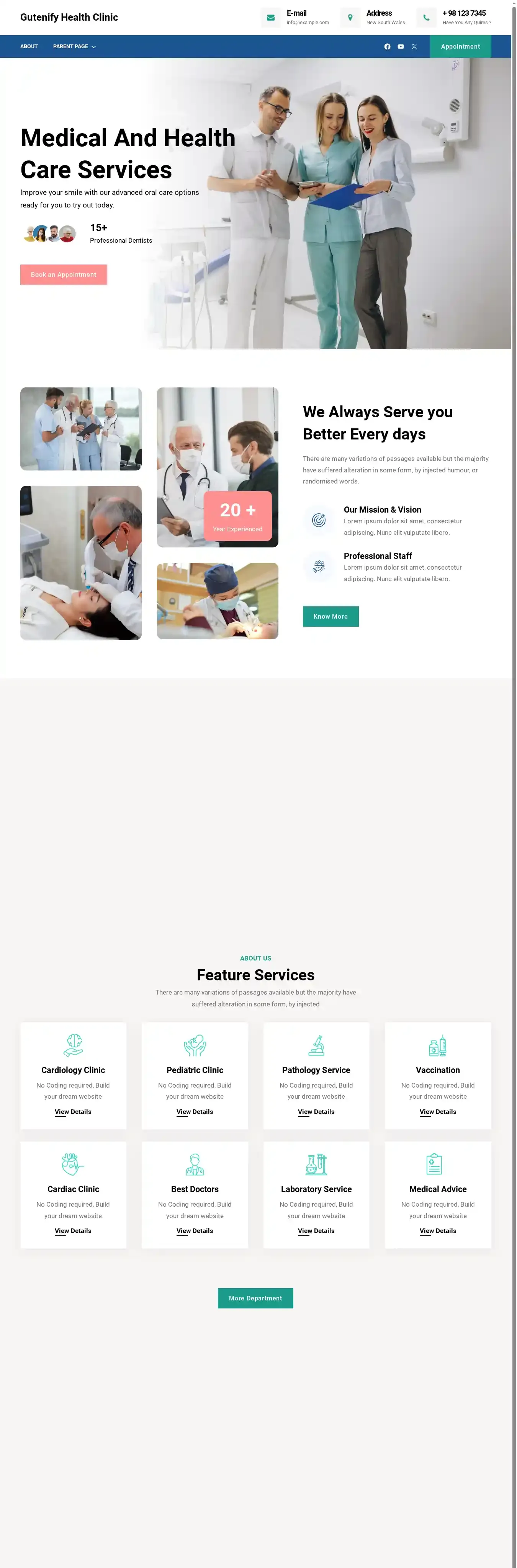 Gutenify Health Clinic home page on desktop