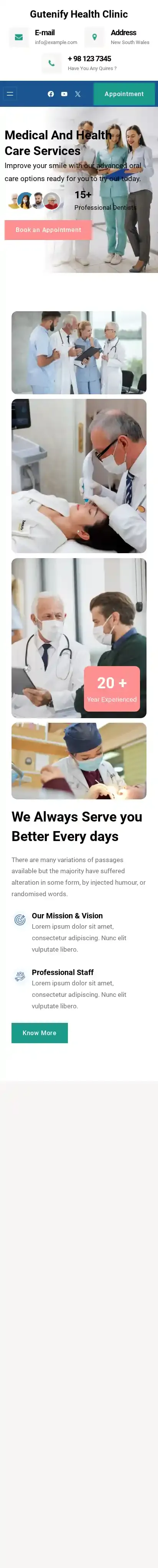 Gutenify Health Clinic home page on mobile