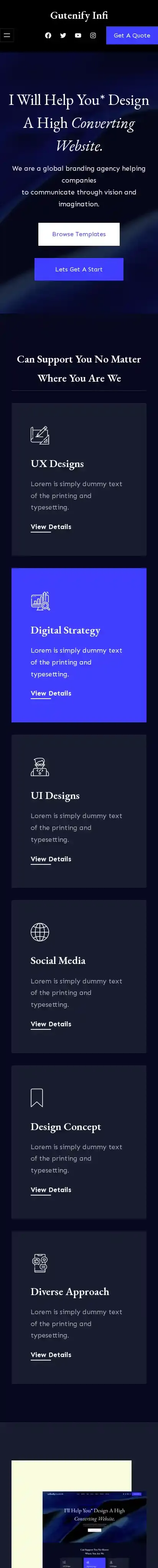 Gutenify Infi home page on mobile