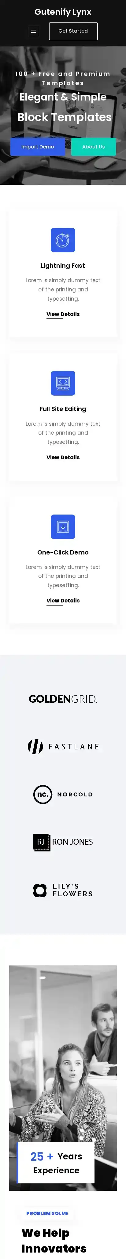 Gutenify Lynx home page on mobile