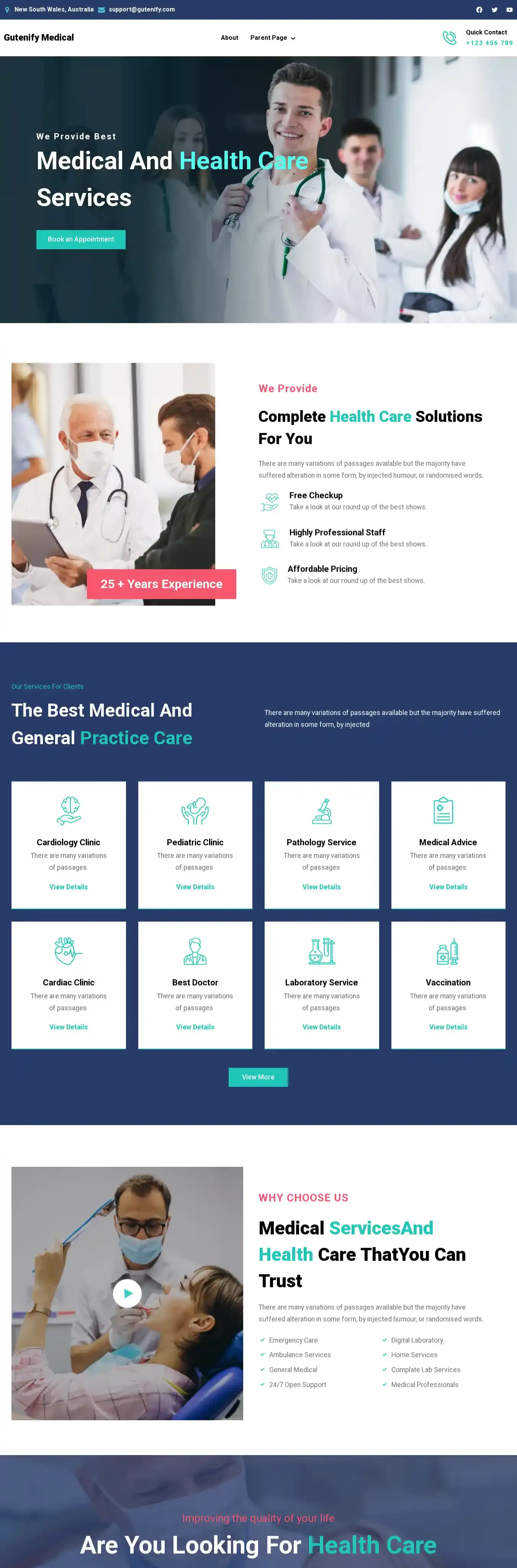 Gutenify Medical home page on desktop