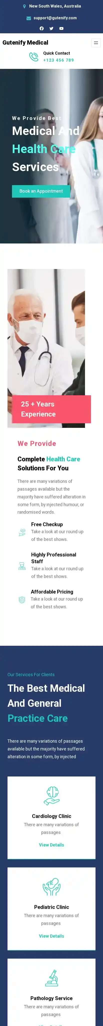 Gutenify Medical home page on mobile