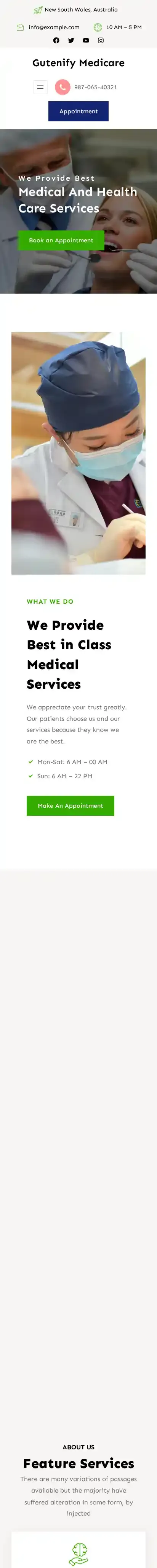 Gutenify Medicare home page on mobile