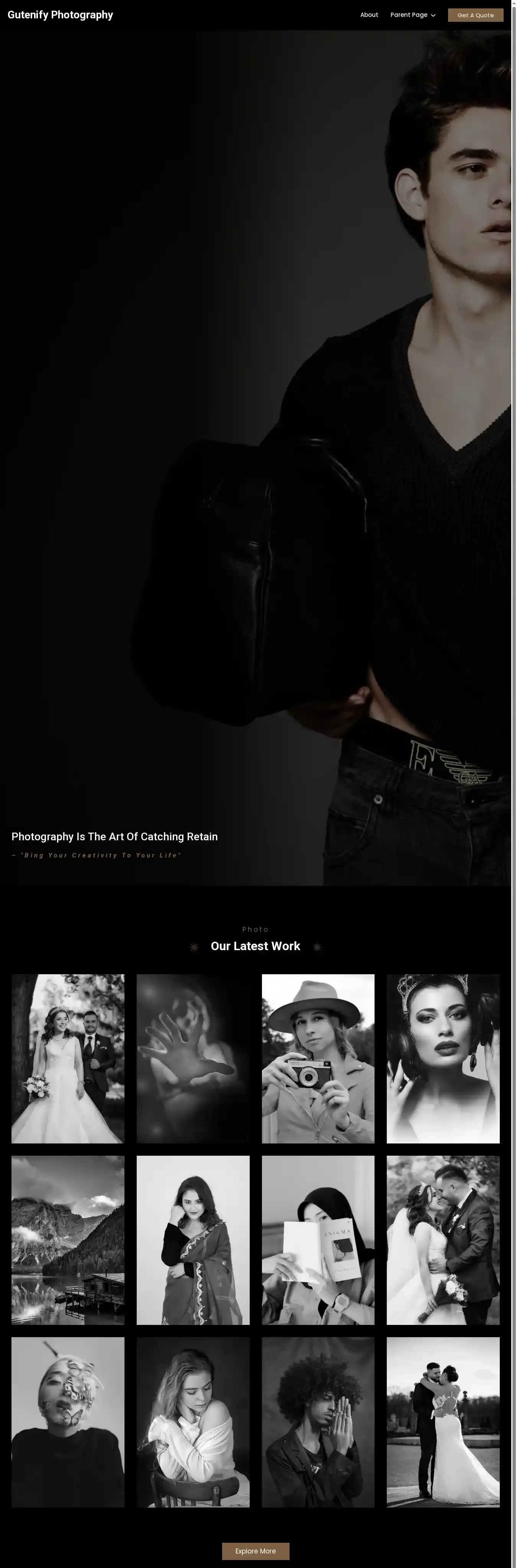 Gutenify Photography home page on desktop