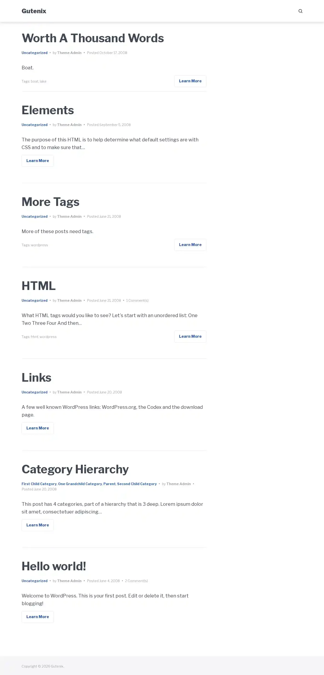 Gutenix home page on desktop