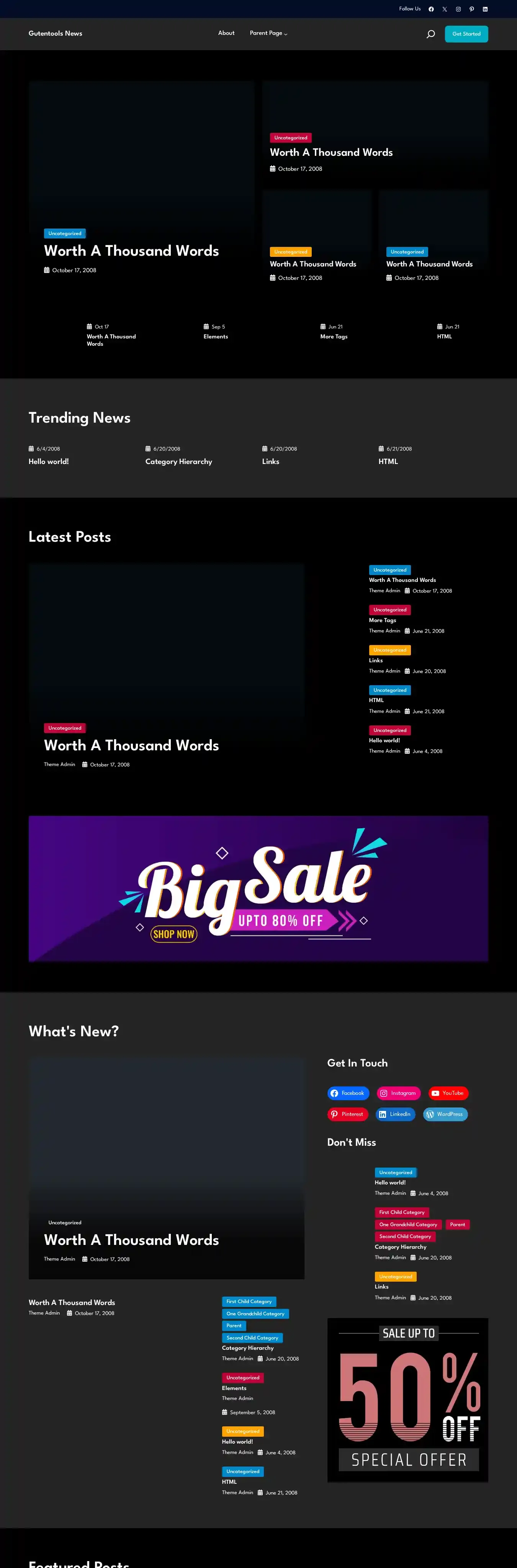 Gutentools News home page on desktop