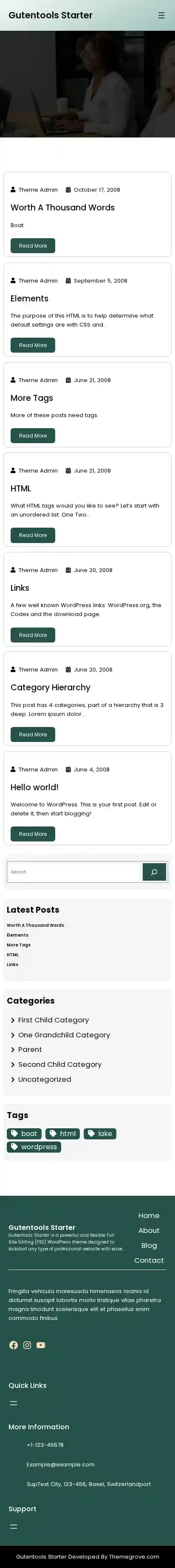 Gutentools Starter home page on mobile
