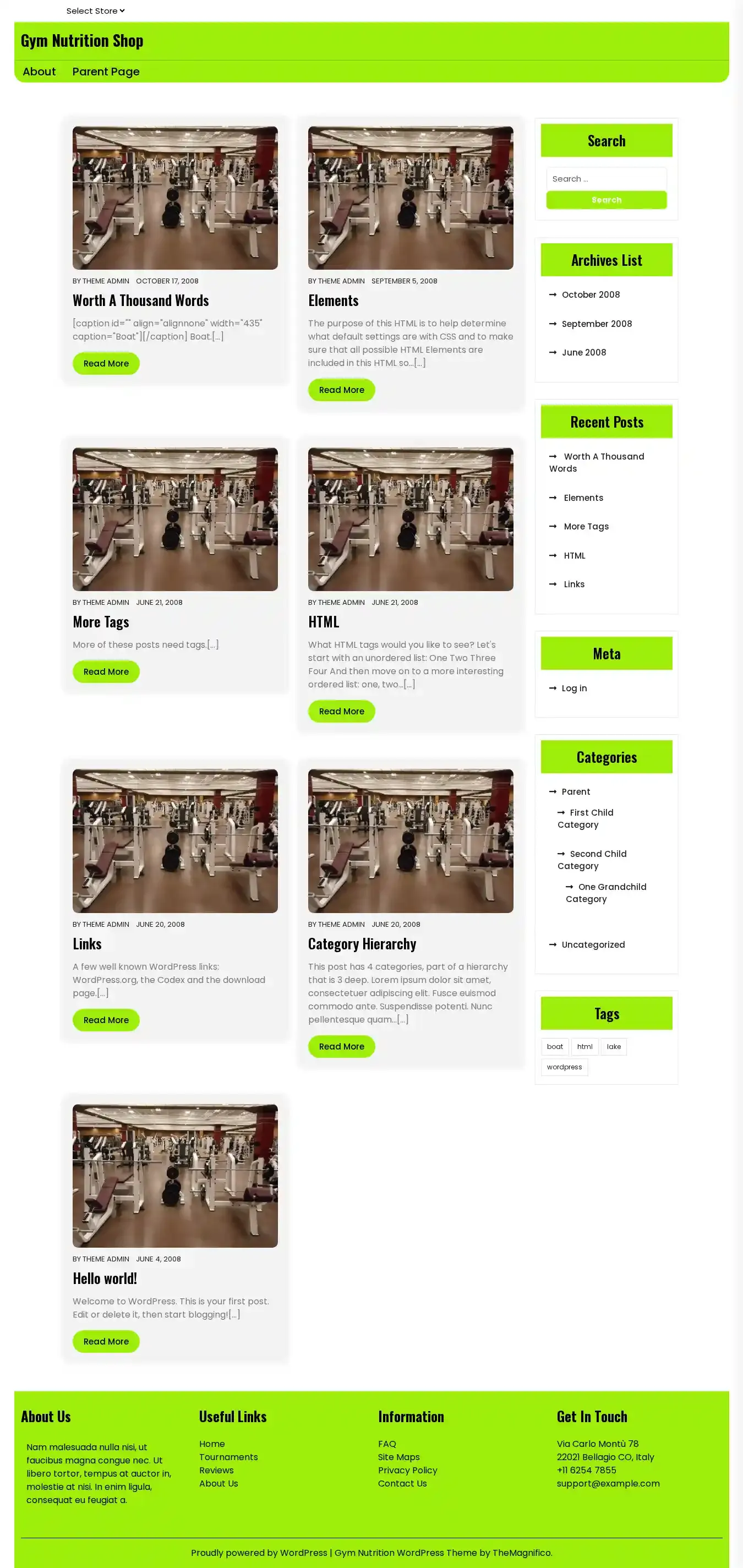 Gym Nutrition Shop home page on desktop