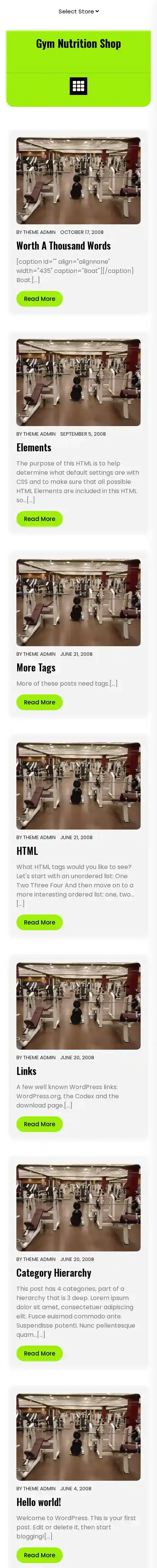 Gym Nutrition Shop home page on mobile