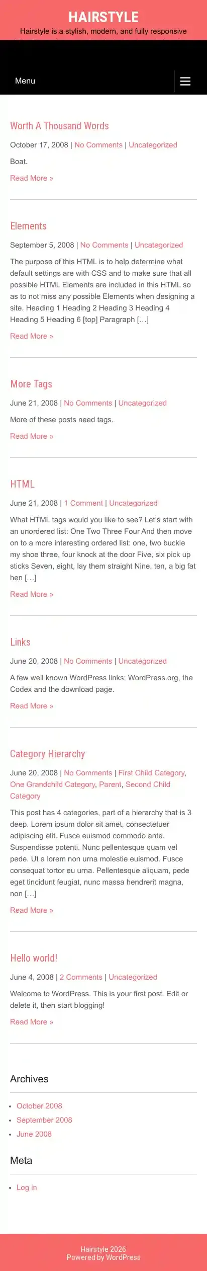 Hairstyle home page on mobile