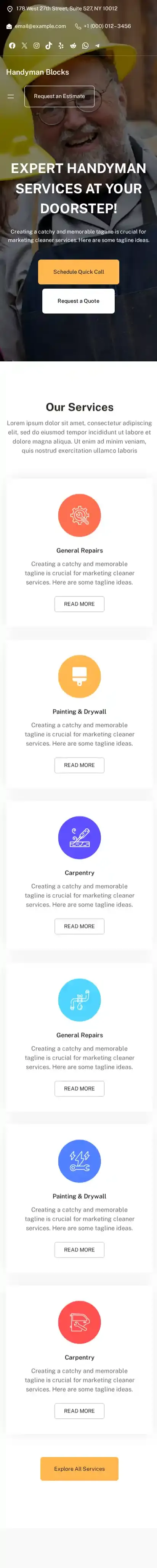 Handyman Blocks home page on mobile