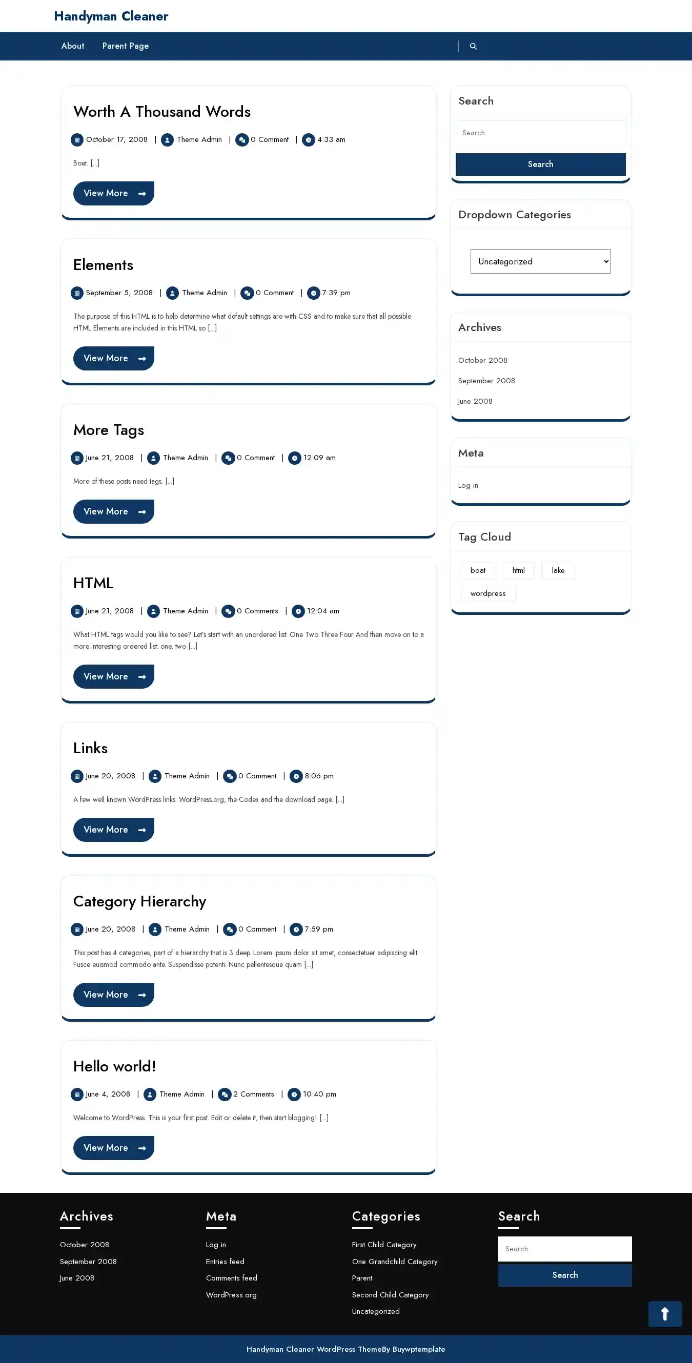Handyman Cleaner home page on desktop