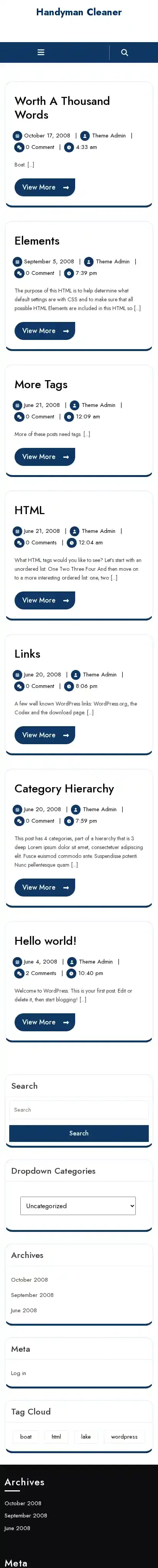 Handyman Cleaner home page on mobile