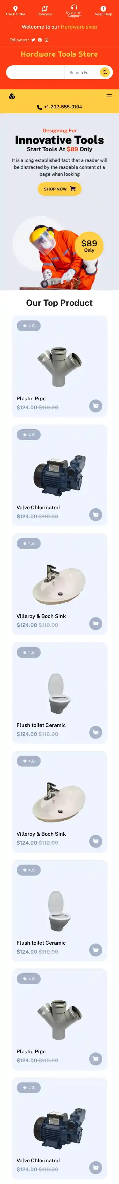 Hardware Tools Store home page on mobile