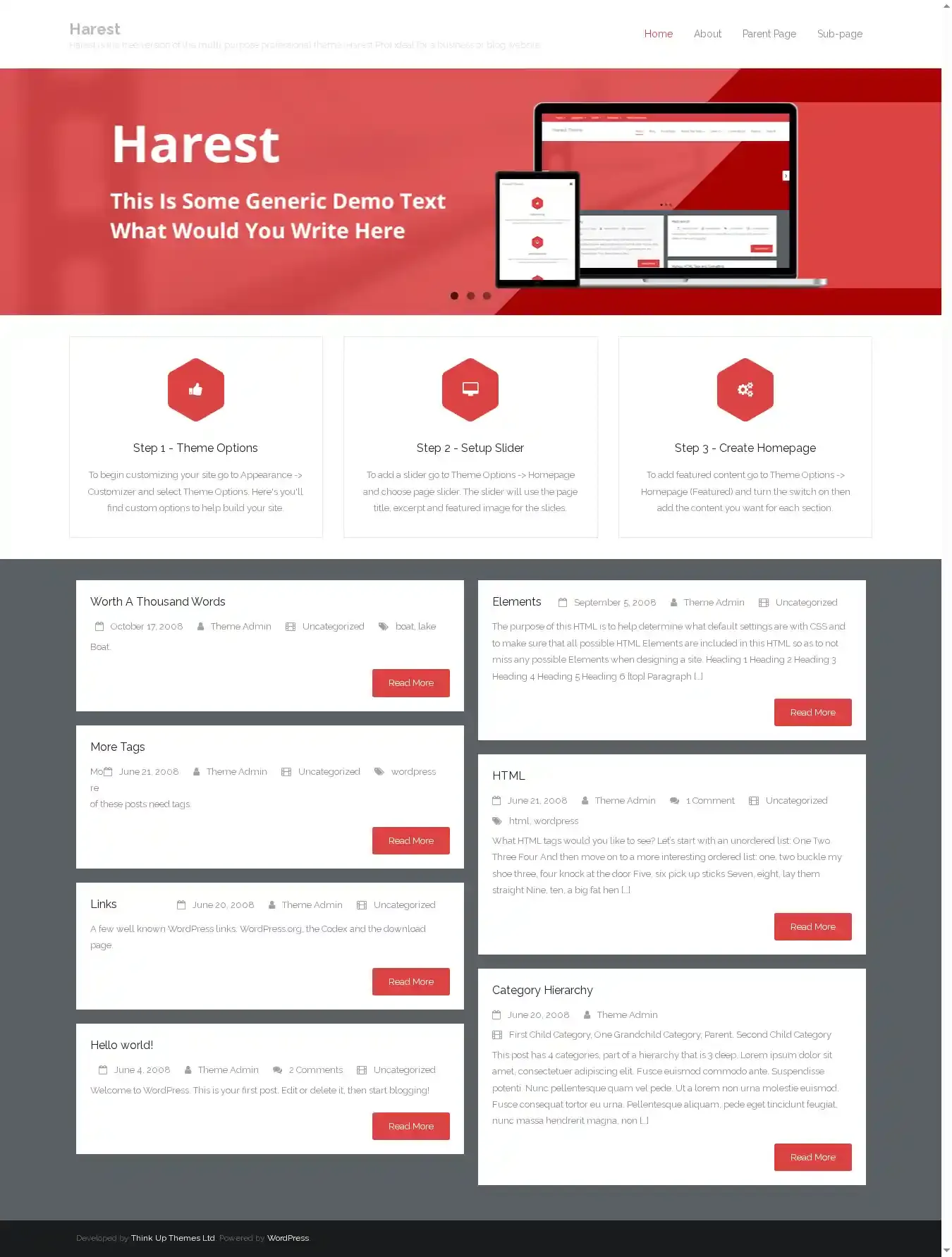 Harest home page on desktop