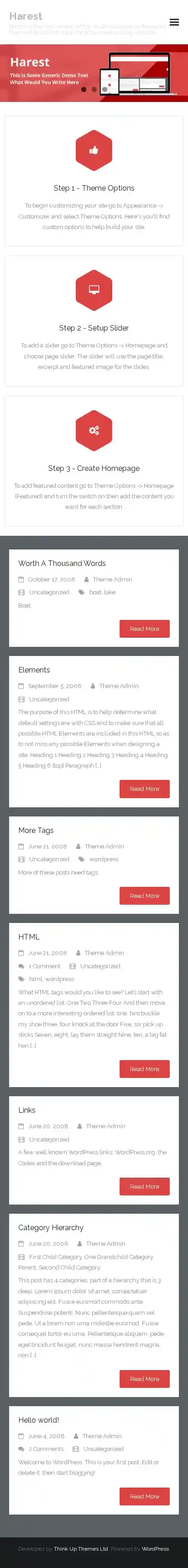 Harest home page on mobile