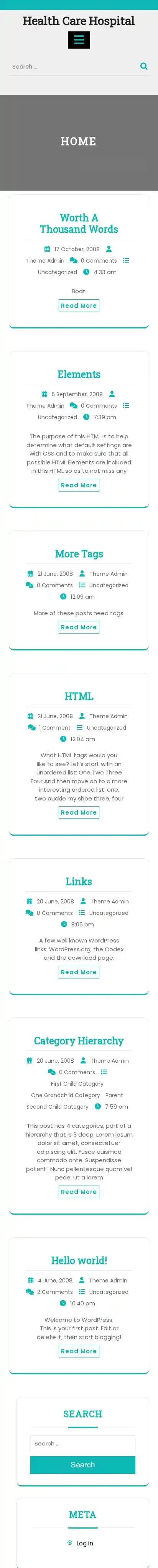 Health Care Hospital home page on mobile