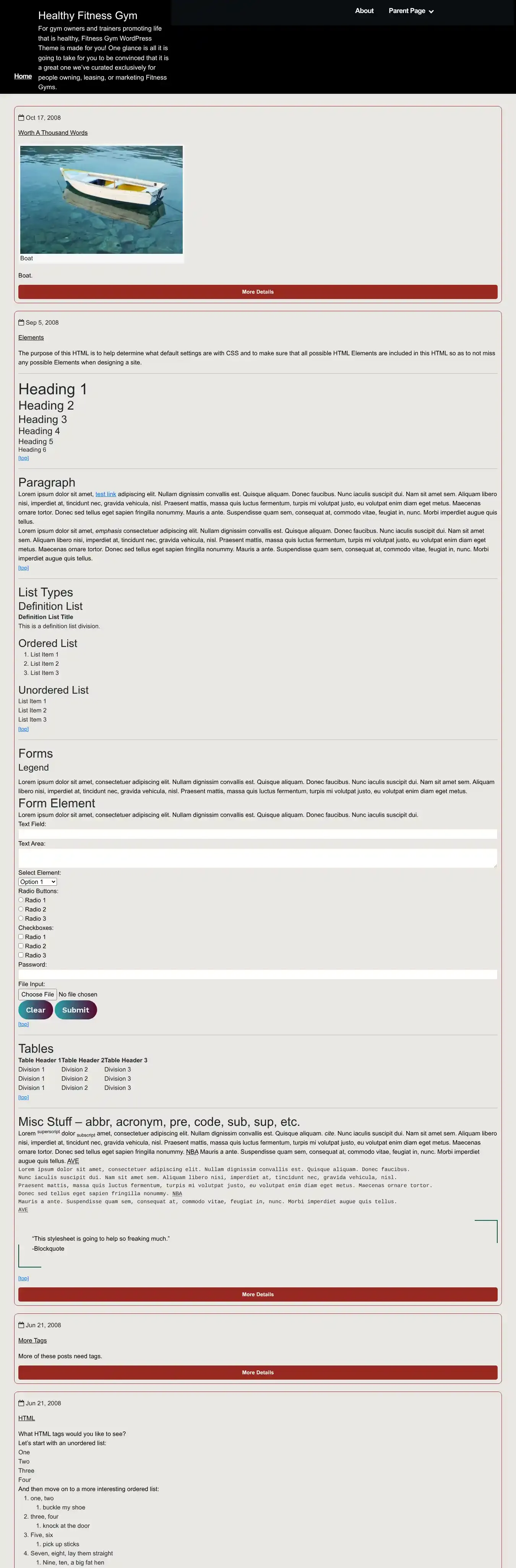 Healthy Fitness Gym home page on desktop