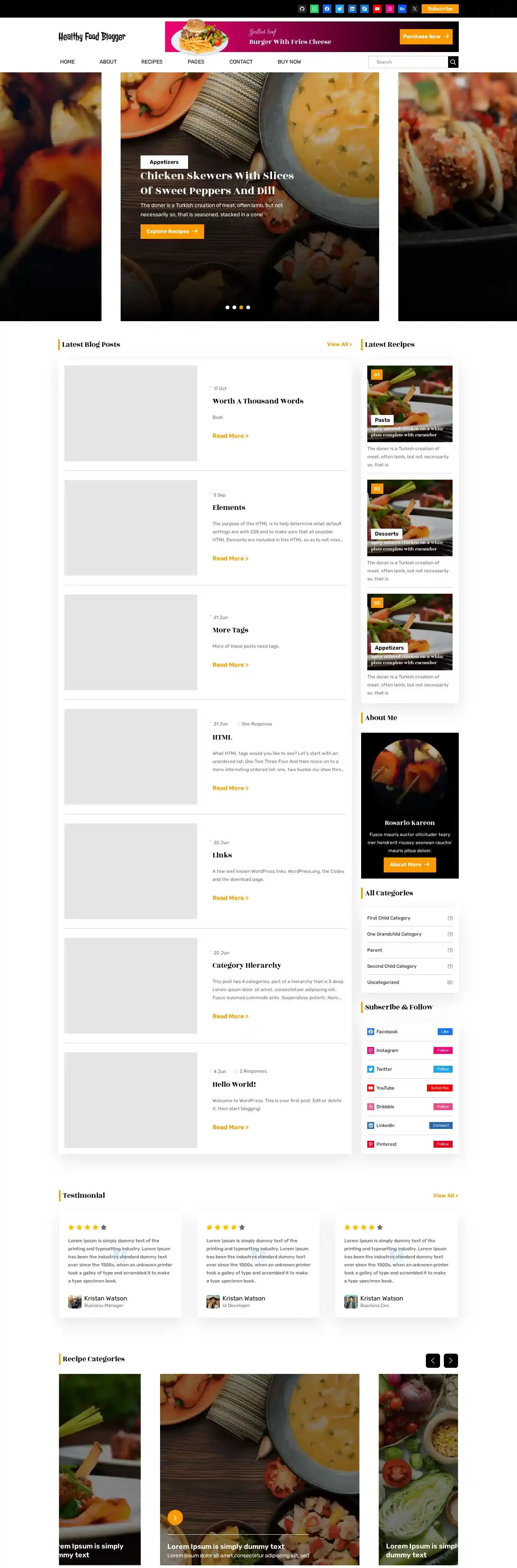 Healthy Food Blogger home page on desktop