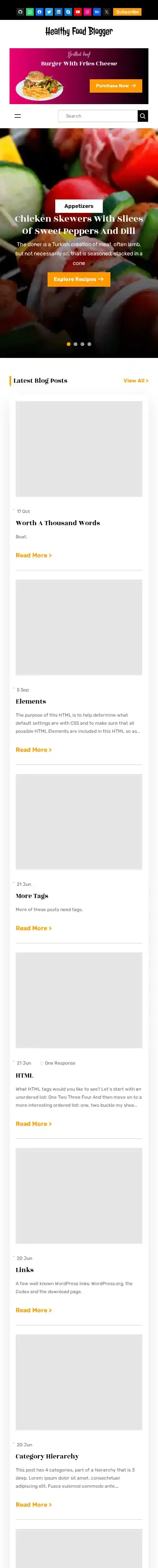 Healthy Food Blogger home page on mobile