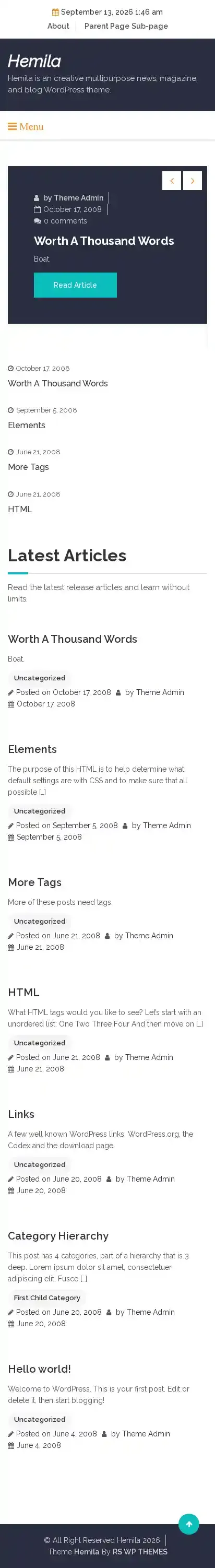 Hemila home page on mobile