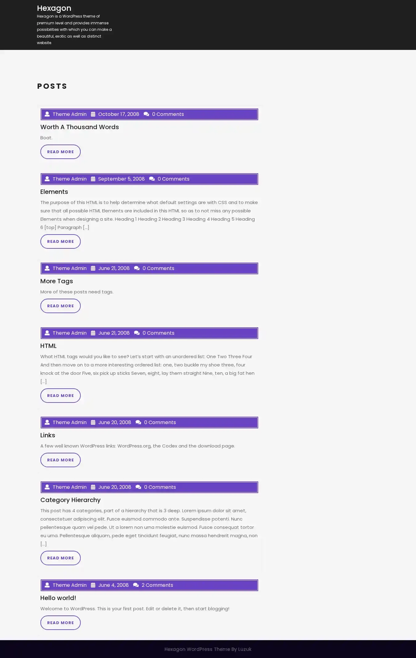 Hexagon home page on desktop