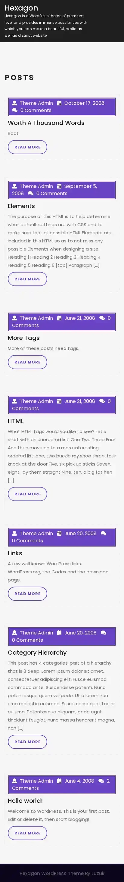 Hexagon home page on mobile