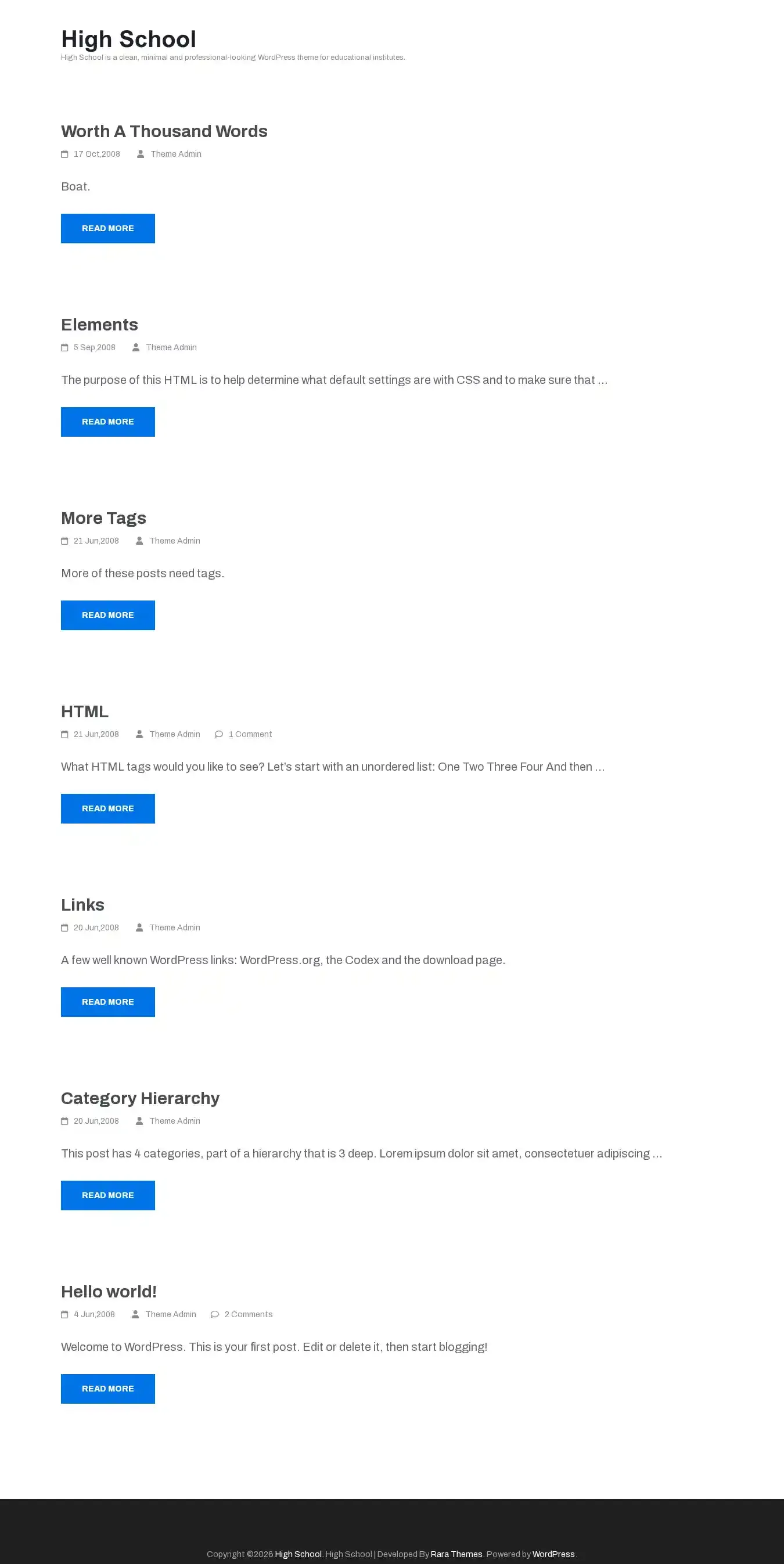 High School home page on desktop