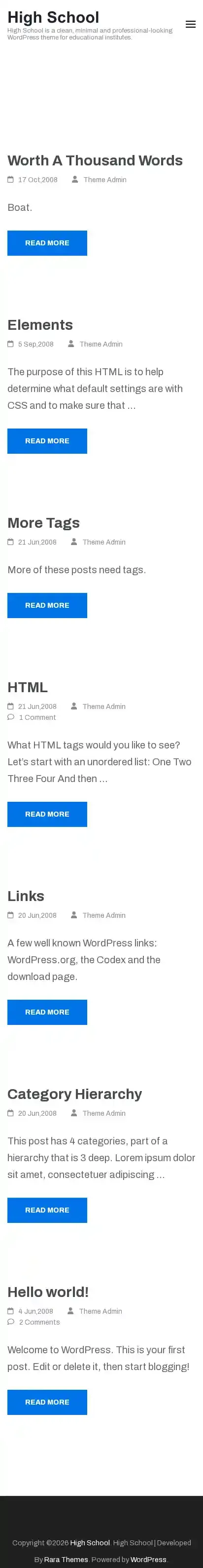 High School home page on mobile