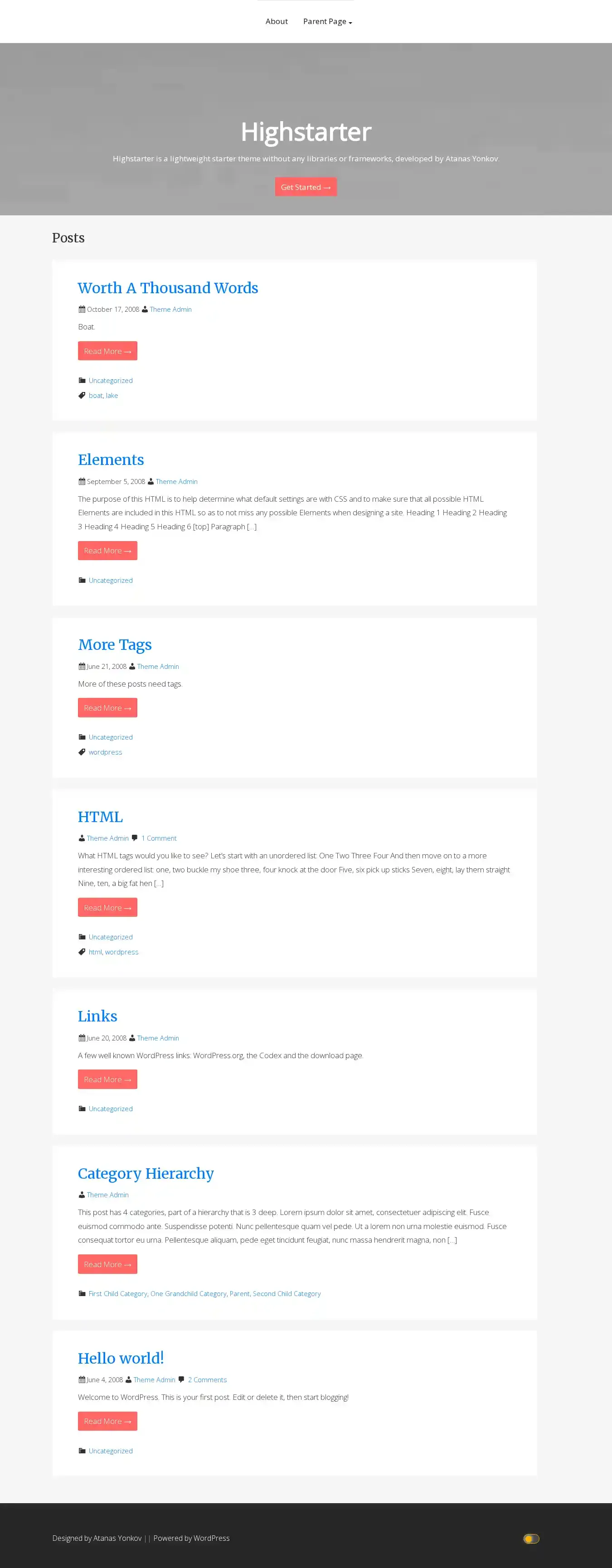 Highstarter home page on desktop