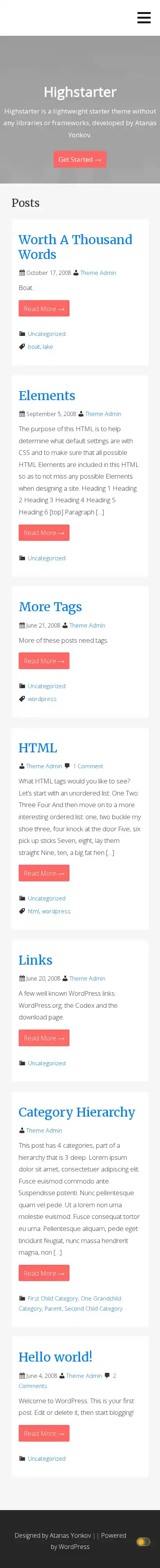 Highstarter home page on mobile