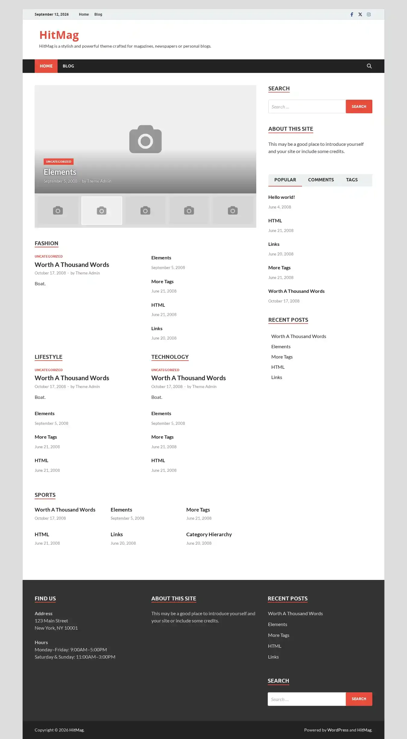 HitMag home page on desktop