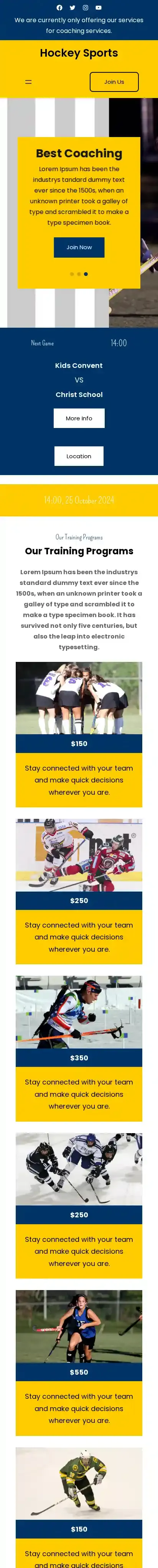 Hockey Sports home page on mobile