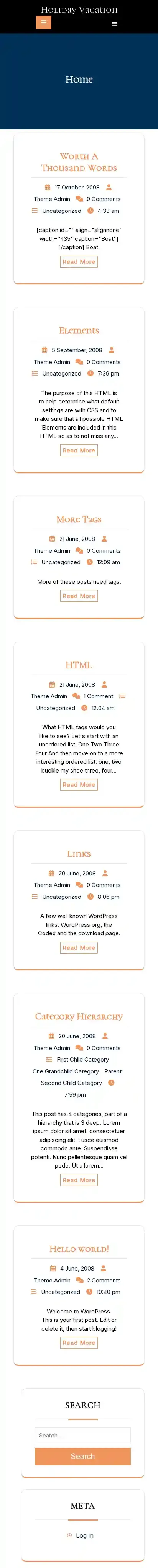 Holiday Vacation home page on mobile