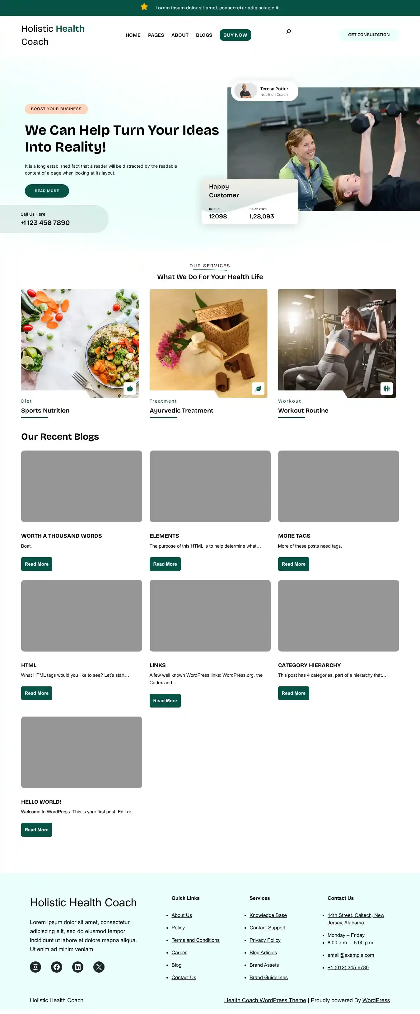 Holistic Health Coach home page on desktop