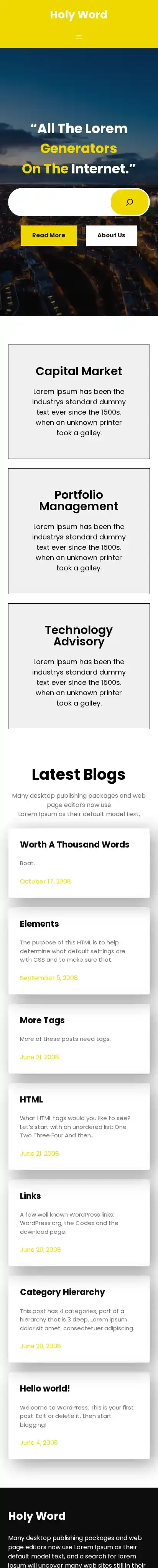 Holy Word home page on mobile