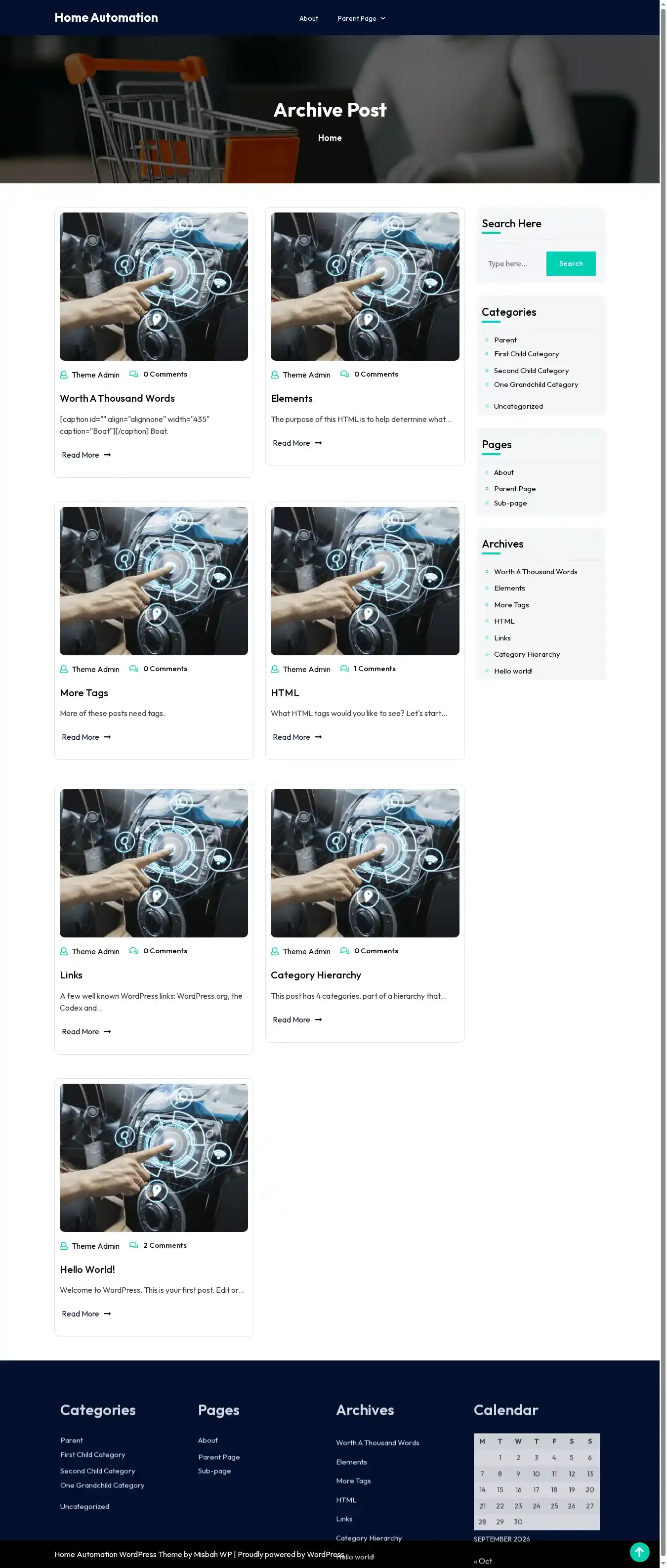 Home Automation home page on desktop