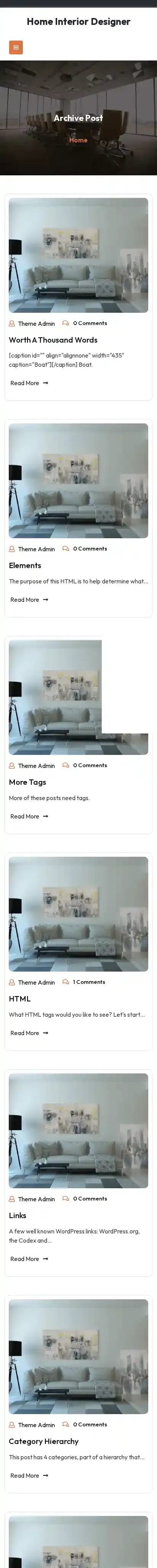 Home Interior Designer home page on mobile