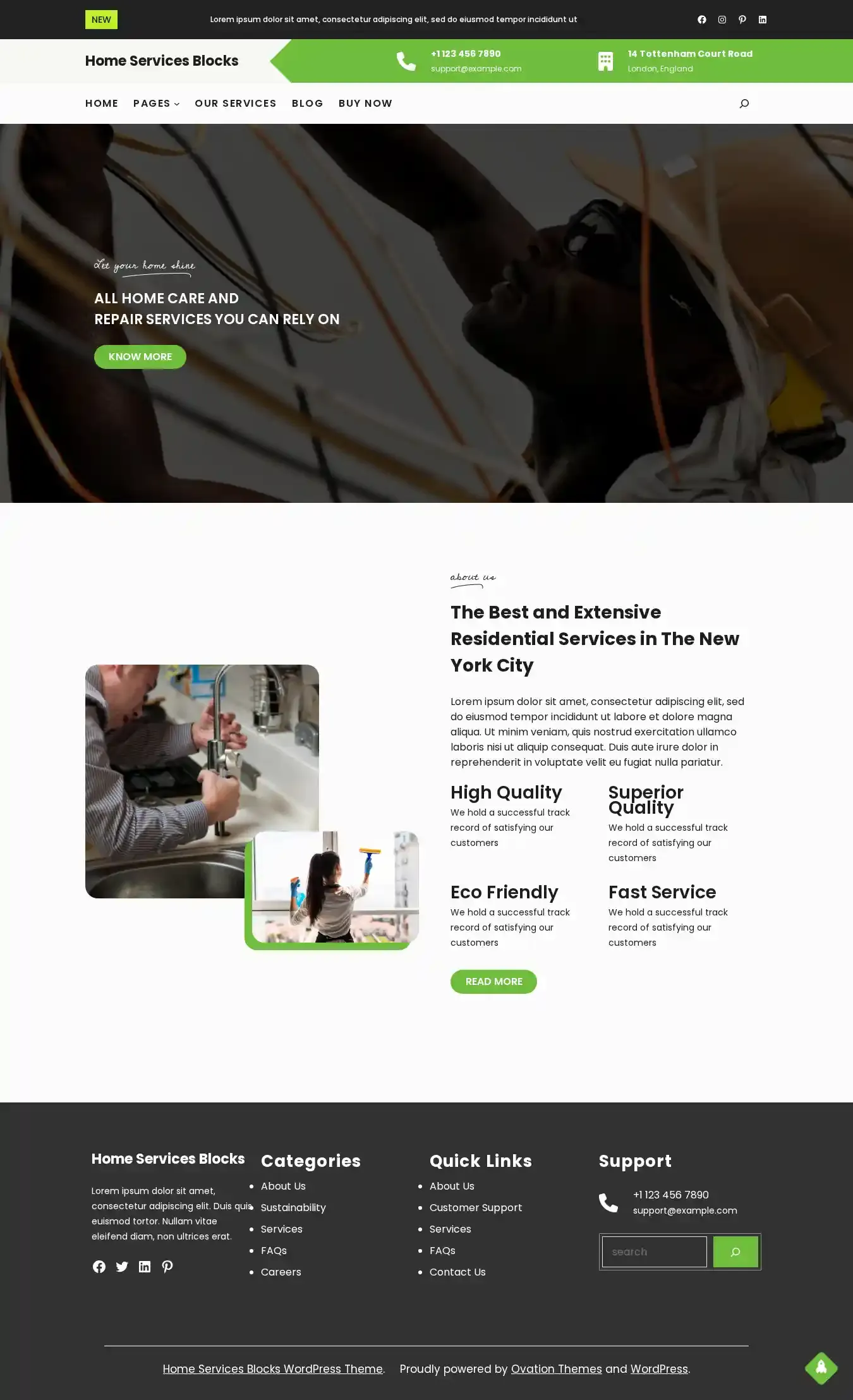 Home Services Blocks home page on desktop