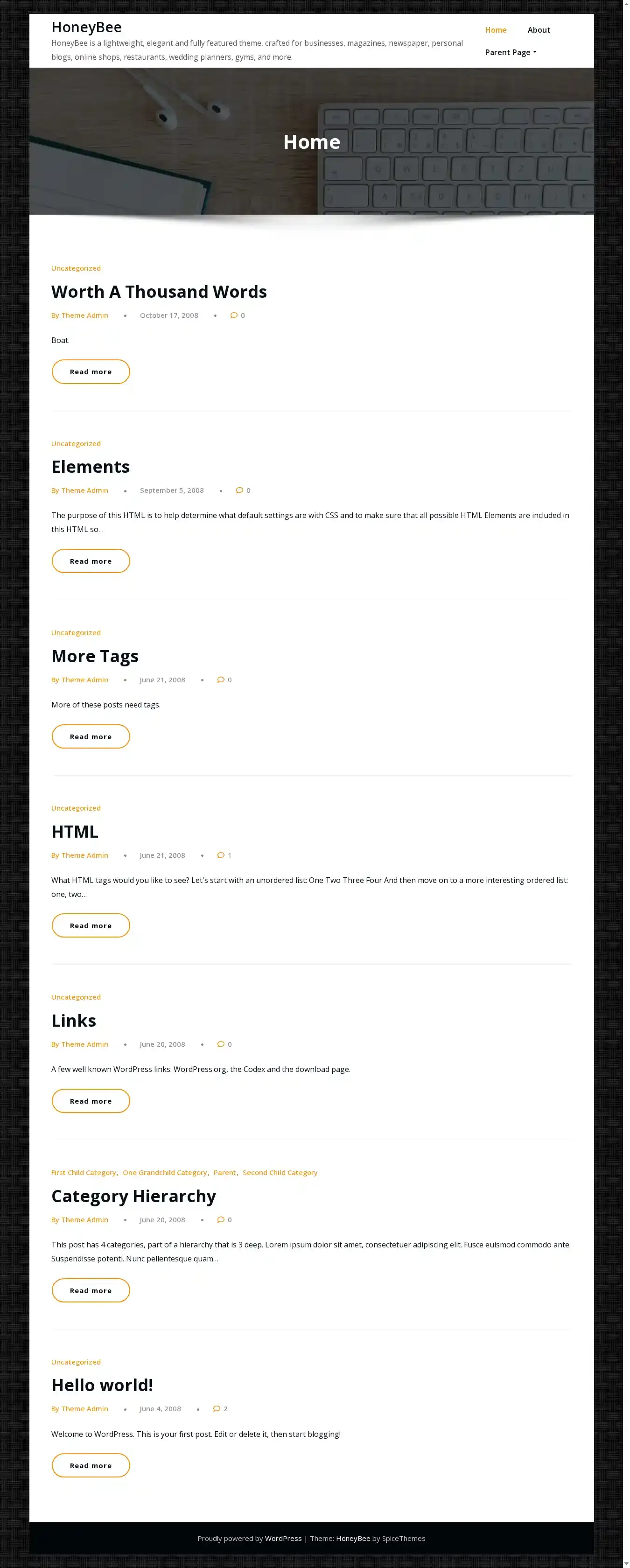 HoneyBee home page on desktop