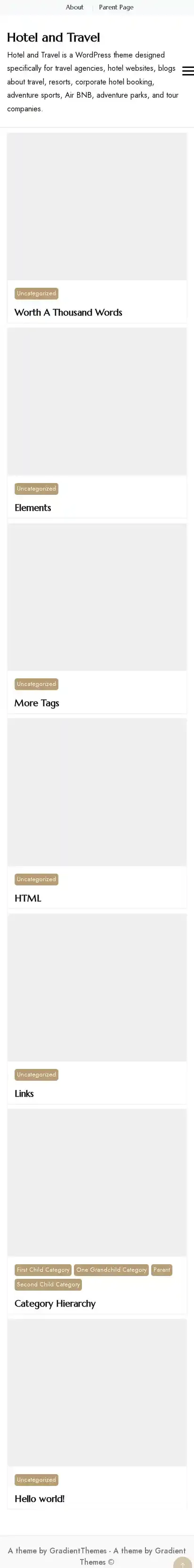 Hotel and Travel home page on mobile
